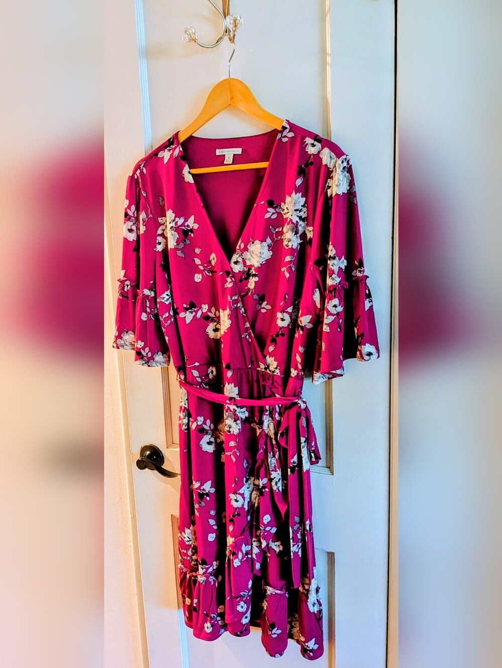 Cato Floral Wrap Dress in Magenta XL